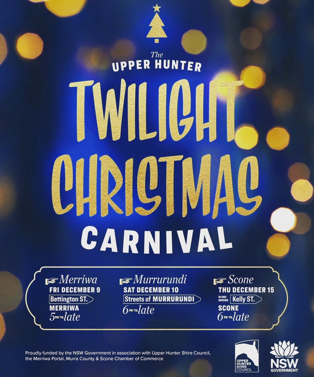 The Upper Hunter is getting excited for the holiday season, bringing the most colourful way with a series of spell-binding neon lighting installations.  
When and where: 6pm
Friday, December 9 – Merriwa
Saturday, December 10 – Murrurundi
Thursday, December 15 – Scone.  #FreeEvent