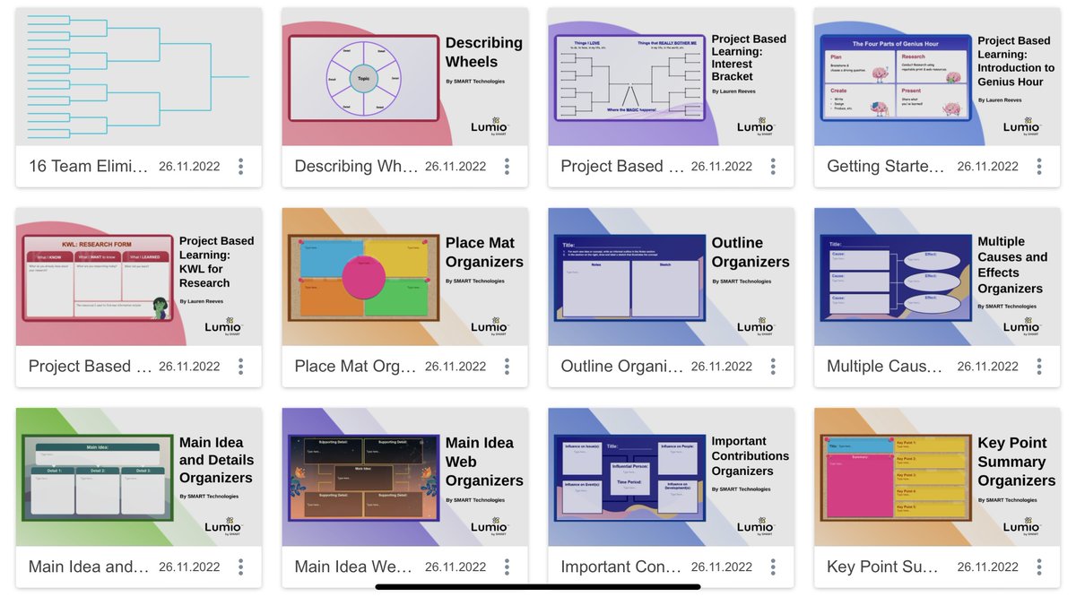 RainioMaarit's tweet photo. WOW! There are many new Graphic Organizers in Lumio Library! They help to visualize and construct ideas,organize or sequence information, brainstorm, organize problems and solutions, compare and contrast ideas. #SMARTAmbassador #WeAreSMART #SMARTInnovator @SMART_Tech @LumioSocial https://t.co/OhLPK7xxdM