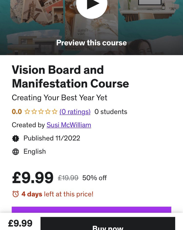 susimcwilly's tweet photo. ✨✨Hey my loves I have a special treat for you! Today marks the launch of my Vision Board and manifestation Course on Udemy. Until 1st December I am offering £10 off the price. So you can buy it for only £9.99! 

I adore vision boards and have taught many workshops over the https://t.co/HKy1kHCQNY