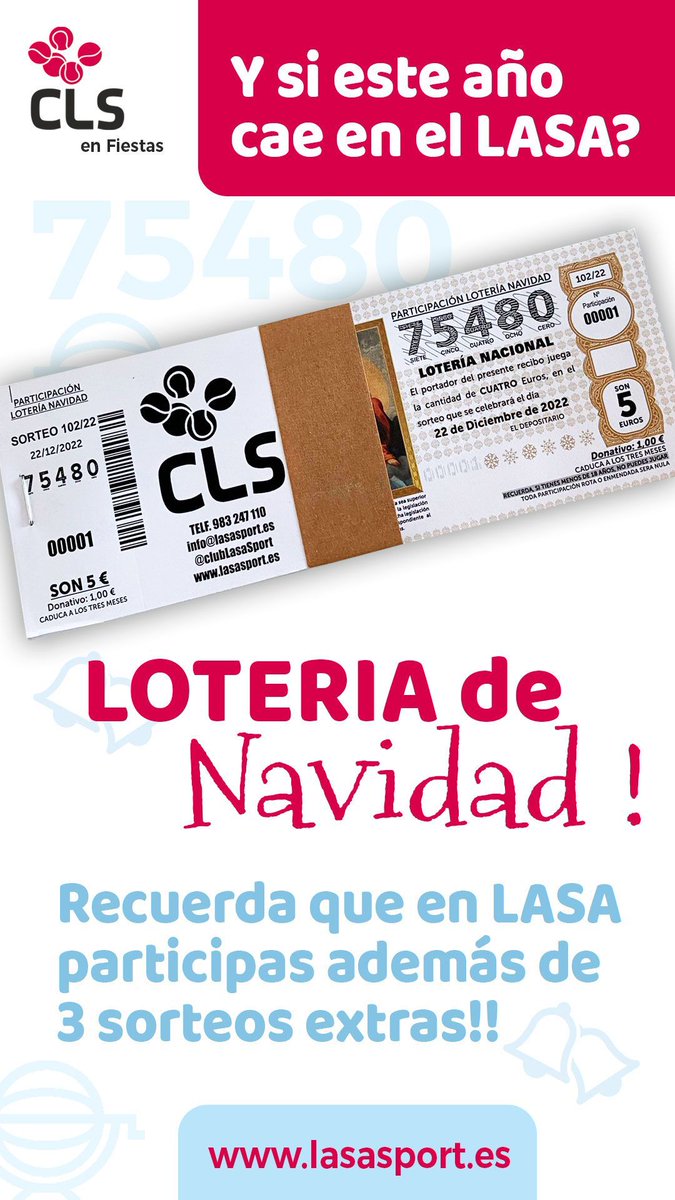 ClubLASASPORT's tweet photo. Últimas papeletas CLS para la lotería de Navidad!! Además en Lasa participas en 3 sorteos más, no te quedes sin tu número.
Y si este año cae en el Lasa? https://t.co/Oj2gd12aGd