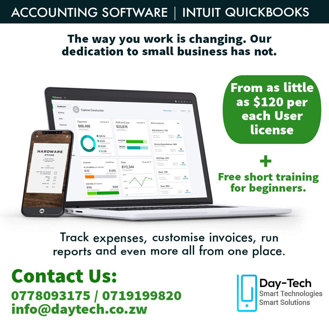 kelvin_mkwesha's tweet photo. @redmarketsunday @ZimAdverts I supply, install and Implement Accounting Systems.#QuickBooks

I do one on one as well as staff training &amp; setups.

I do Data recovery services.

And also Outsourced Bookkeeping and Management Accounts for different businesses purposes

App/Call Day-Tech: 0778093175 https://t.co/xrnMXoaWqz