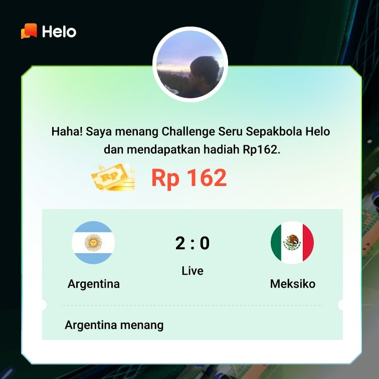 AdimMulyaa's tweet photo. Haha! Saya menang Challenge Seru Sepakbola Helo dan mendapatkan hadiah Rp162.
https://t.co/X6hzqsxm1s https://t.co/yLu5wCzJIE