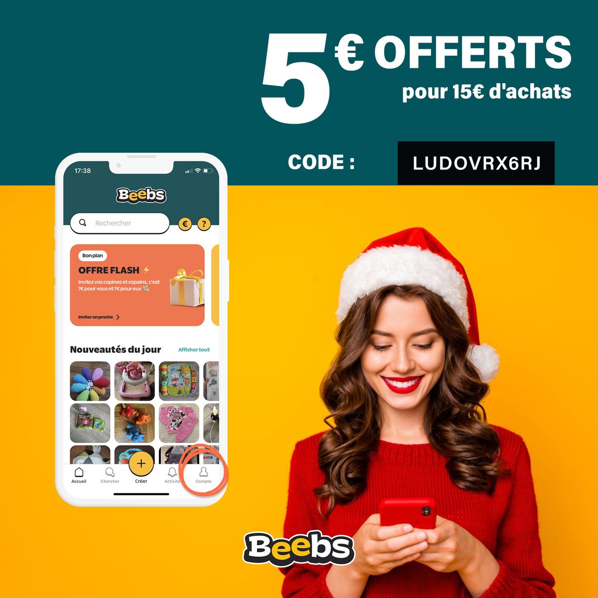 VZustavo's tweet photo. ✅ 5.00€ OFFERTS ✅ sur #beebs

Sur tout le site ➤ Code : LUDOVRX6RJ

Code parrainage à entrer lors de votre première commande éffectuée sur #beebs
(pour un montant minimum d'achat de 15 €).

#shopping #beebs #secondemain #blackfriday #bonplan #parrainage #concours #noel https://t.co/lK0cDWD65N
