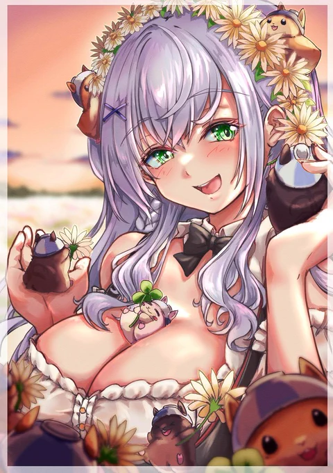 #ノエラートノエル団長にお花の冠を作るッチュ! 
