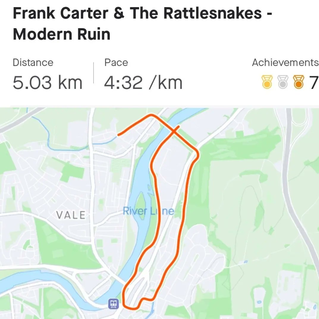 Cakesniffer77's tweet photo. Aka Dave runs away from his brain... Fast, angry one for #virtualrunclub 5km PB too. Don't know if it was the tunes or the self punishment that pushed me but I'll take it. 23 dogs (4.6DpKm) @runningpunks listened to @therattlesnakes - Modern Ruin #cheeseit https://t.co/G8pSuWyz9l