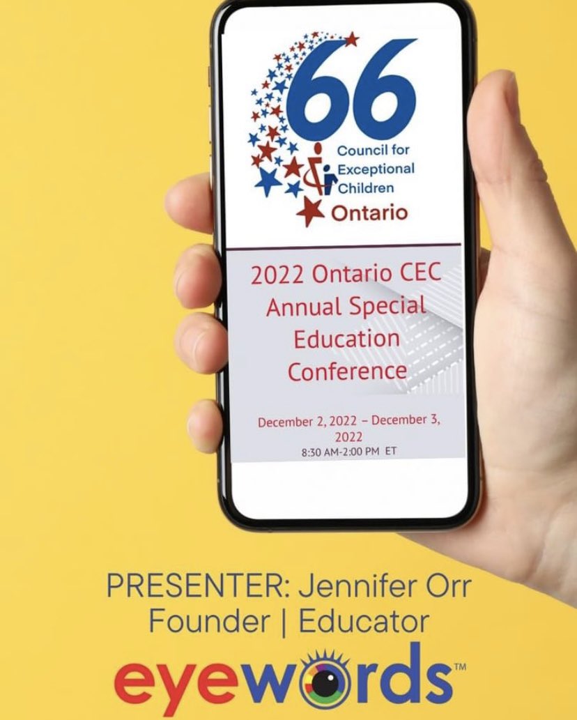 eye_words's tweet photo. Eyewords founder, Jennifer Orr, will be speaking at the Council for Exceptional Chidren’s 66th Annual Special Education Conference in Toronto this week. 
The topic: Using Eyewords Multisensory-Orthographic Method to Build Sight Word Automaticity. #earlyliteracy #scienceofreading https://t.co/5LKpNvMRrr