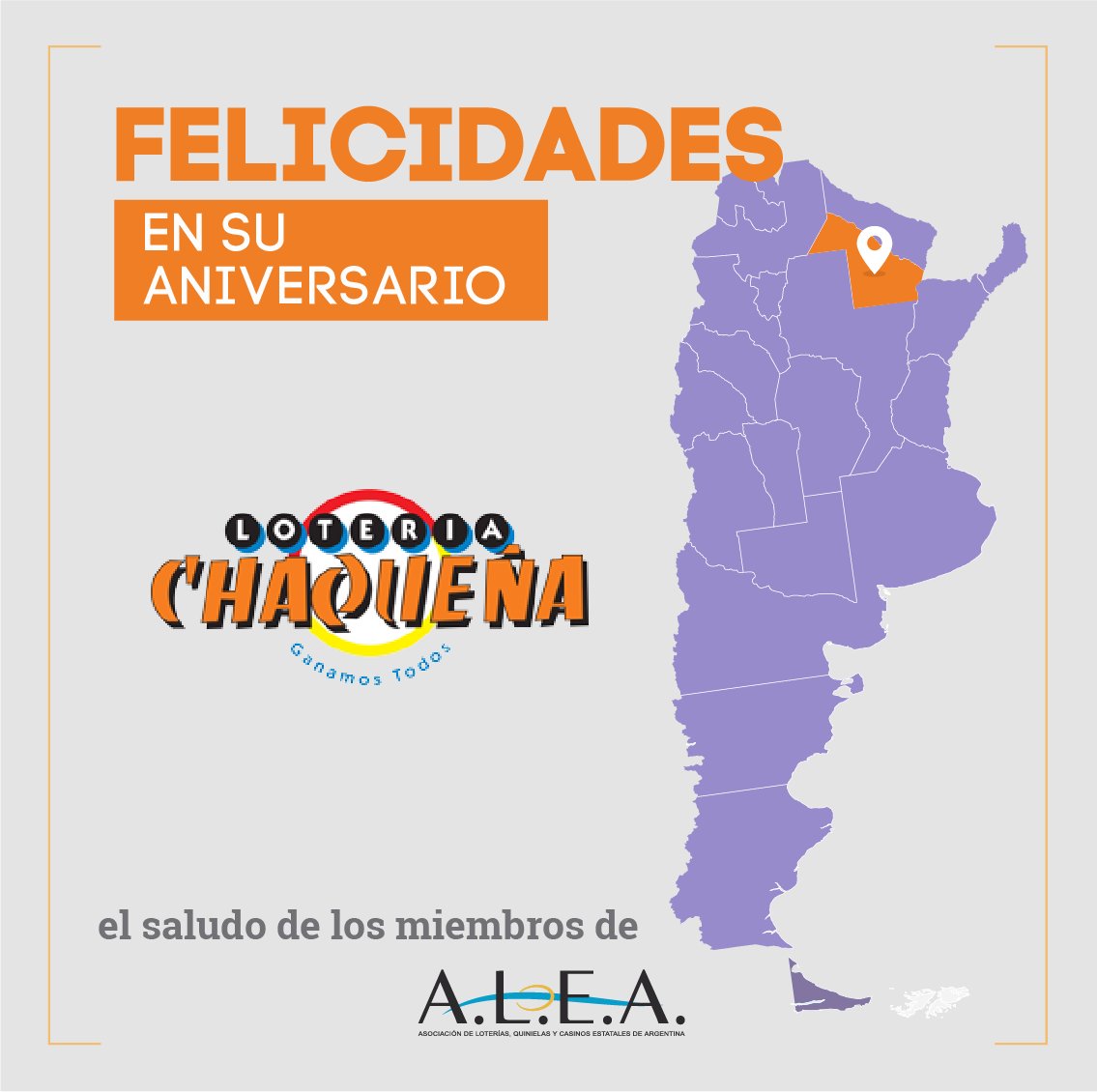 A.L.E.A. (@aleaorg) on Twitter photo ¡Felices 58 años <a href="/LoteriaChaquena/">Lotería Chaqueña</a> 🎊!
Nuestro afectuosos saludo en este nuevo aniversario.🎉 ¡Felices 58 años <a href="/LoteriaChaquena/">Lotería Chaqueña</a> 🎊!
Nuestro afectuosos saludo en este nuevo aniversario.🎉