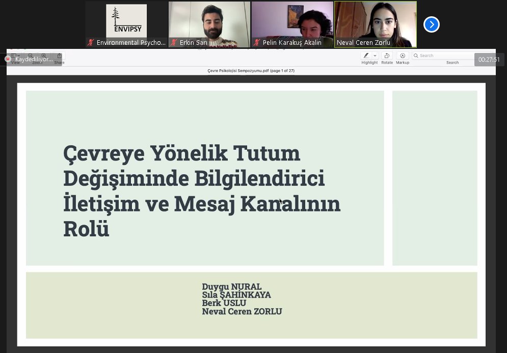PsiCevre's tweet photo. Sıradaki sunum "Çevreye Yönelik Tutum Değişiminde Bilgilendirici İletişim ve Mesaj Kanalının Rolü" başlığını taşıyor. Duygu Nural, Sıla Şahinkaya, Berk Uslu, Neval Ceren Zorlu tarafından gerçekleştirilen çalışmayı Neval Ceren Zorlu sunuyor. https://t.co/IS2KaIrwt7