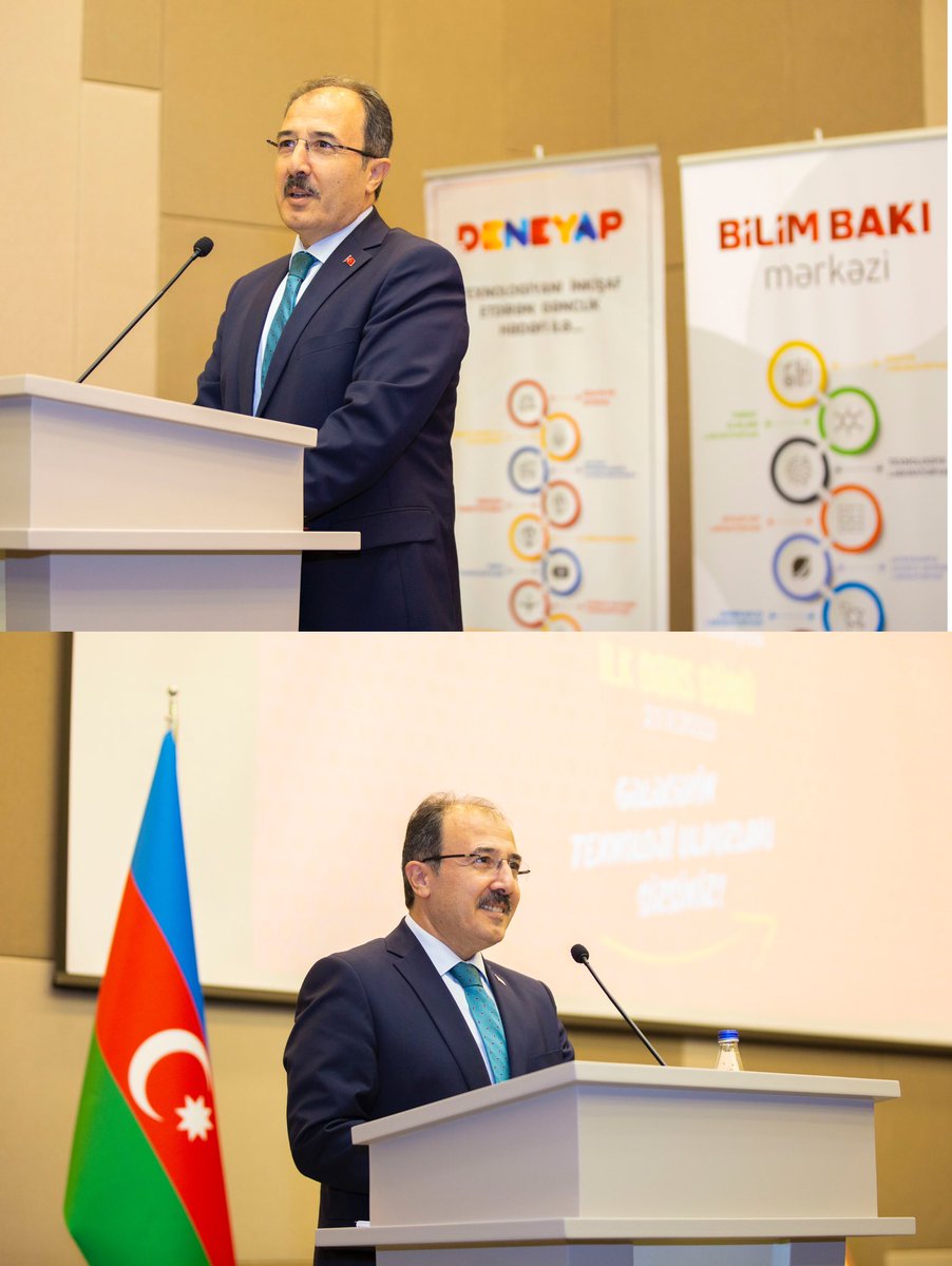 TC_BakuBE's tweet photo. Büyükelçimiz, Sn.Cumhurbaşkanımız @RTErdogan ve Cumhurbaşkanı Aliyev’in teşrifleriyle @T3Vakfi-@asanxidmat işbirliğinde kurulan Bilim Bakü Merkezinde 80 öğrencinin 36 ay eğitim alacağı DENEYAP Teknoloji Laboratuvarı İlk Ders Günü açılışına katılarak bir konuşma yapmıştır. @Selcuk https://t.co/qce10L1G9F