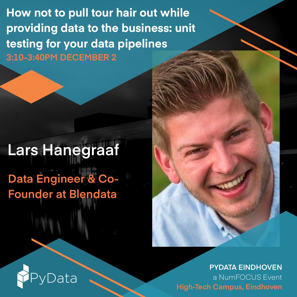 PydataEindhoven's tweet photo. 📢 It is our great pleasure to introduce Lars Hanegraaf, our speaker for PyData Eindhoven 2022!
Get your tickets now to secure your spot at the event!
They are selling out fast!
https://t.co/odTUVX8TvP
#pydata #pydataeindhoven #datascience #speaker https://t.co/JbLooVcoR2