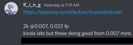 We called this in our server yesterday, at a FP of 0.022ETH 👀. Peaked at 0.25ETH but even right now, a beautiful x10+ call.

The best way to approach this degen #NFT market!