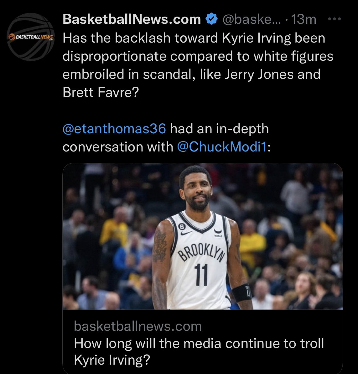 etanthomas36's tweet photo. Whether we were discussing the reaction to Jerry Jones, Brett Favre, or Trump dining with actual Holocaust denier and proud antisemitic Nick Fuentes, all of that combined paled in comparison to the Kyrie Irving backlash. Powerful discussion with Chuck Modi
https://t.co/Evcw3Cgpgv https://t.co/zVzrFCRdvZ