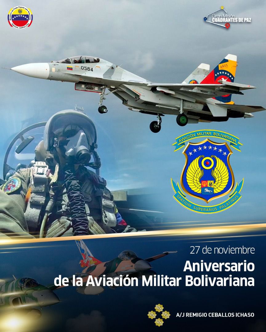 🇻🇪 Celebramos el 102° Aniversario de la Aviación Militar Bolivariana y el 30° Aniversario del día de la dignidad #27Nov de 1992. Felicitaciones a nuestros guardianes del espacio aéreo soberano, Caballeros y Damas del Aire de la @AmbFanb defensores de la Patria.