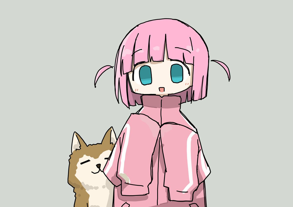 gotou hitori 1girl track jacket pink hair dog jacket pink jacket simple background  illustration images