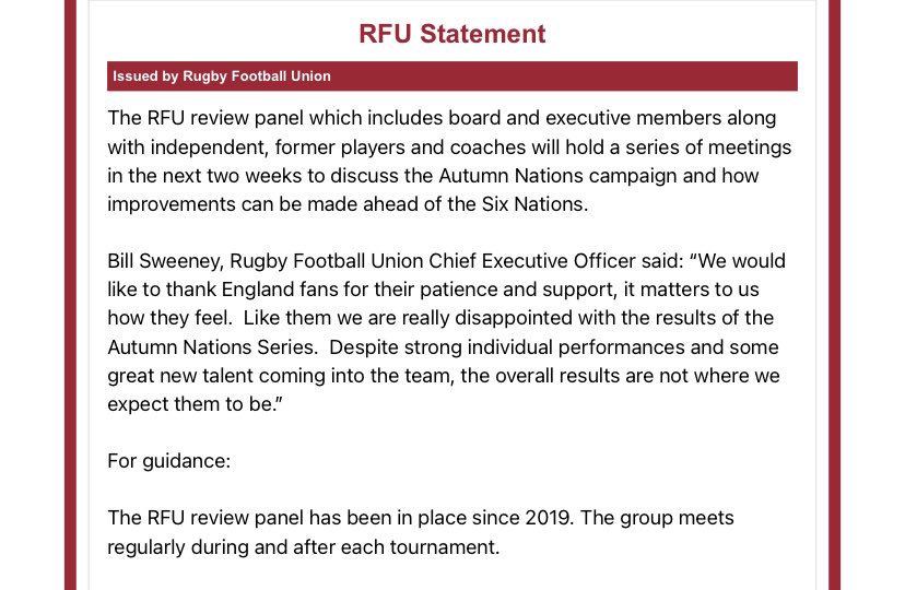 chrisjonespress's tweet photo. The RFU response to worst calendar year of results since 2008 https://t.co/qxvnMFV1Um