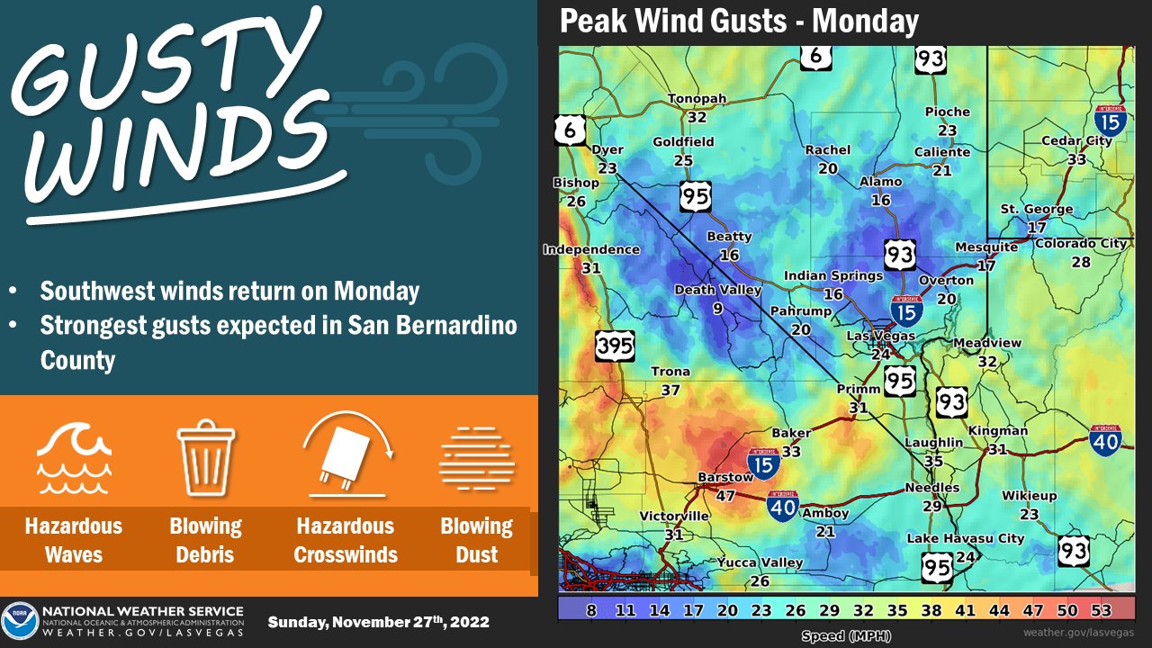 NWS Las Vegas on Twitter "Gusty southwest winds return on Monday as