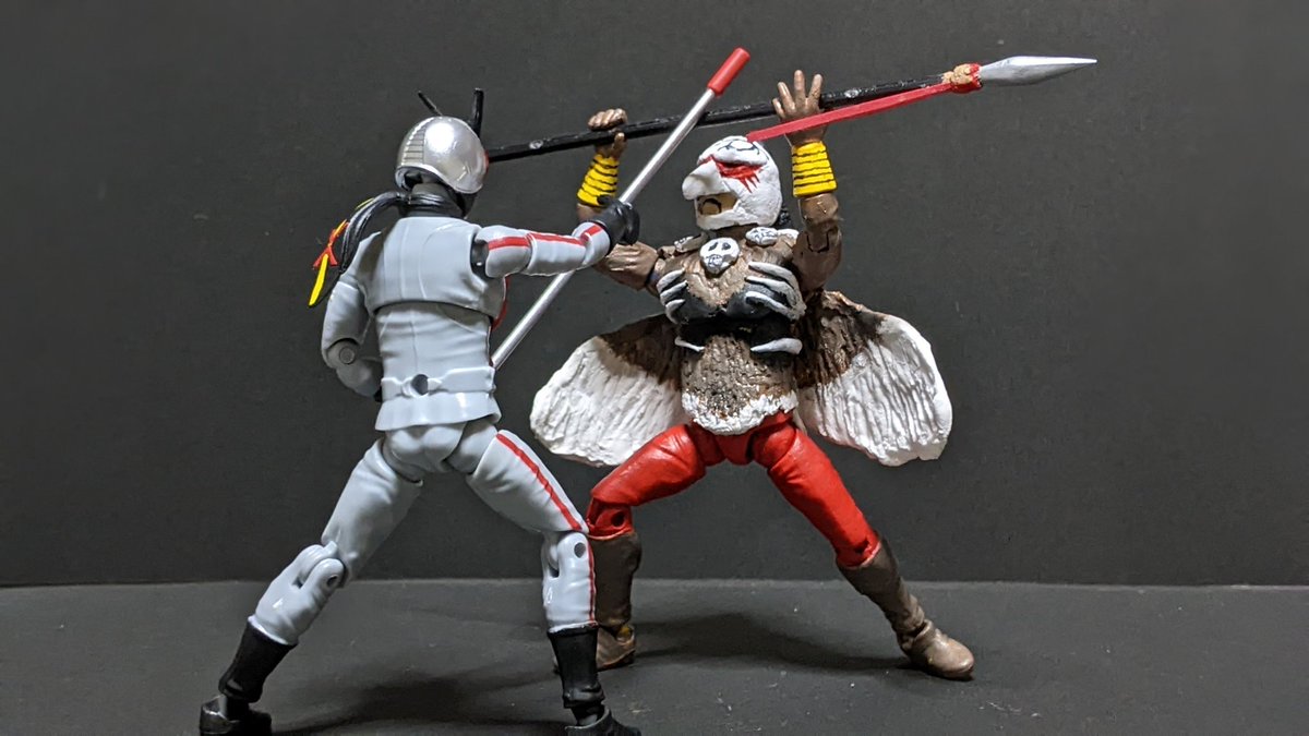 LitPc9FNfRG7Ppt's tweet photo. GOD悪人軍団よりジンギスカンコンドル作製。
可動部を考慮して自己解釈の部分はありますが、意外といい感じにできました。劇中の殺陣シーン気に入ってますが、実は髭のあるオッサン顔なんですよね。
#shodo仮面ライダー
#掌動 https://t.co/IHuDkjDceV
