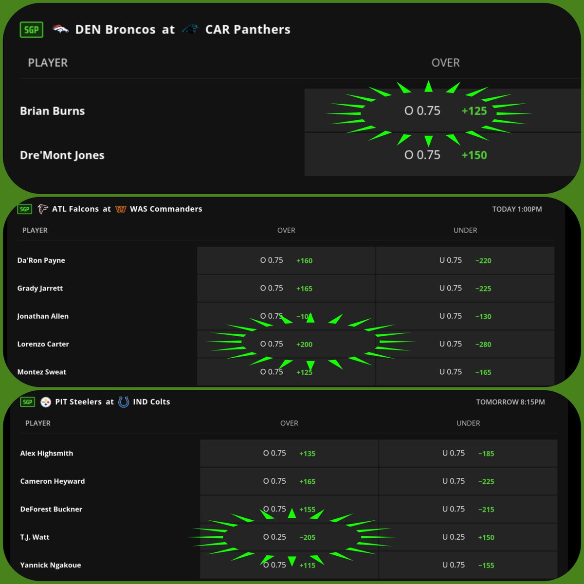 TheIDPTipster's tweet photo. 🗣️Here we go, we'll make some extra #CASH for this #CyperMonday with the 3 #IDProps ringers
I'm 7 of 7 the last 2 weeks 👊
And sacking my way to 10 for 10🍻
#gamblingtwitter #Freepicks #NFLPicks #DFS
#NFL #FantasyFootball #IDPpropbets #NFLTwitter
#IDP #FFIDP #win #DraftKings https://t.co/SWkO1hpG7m