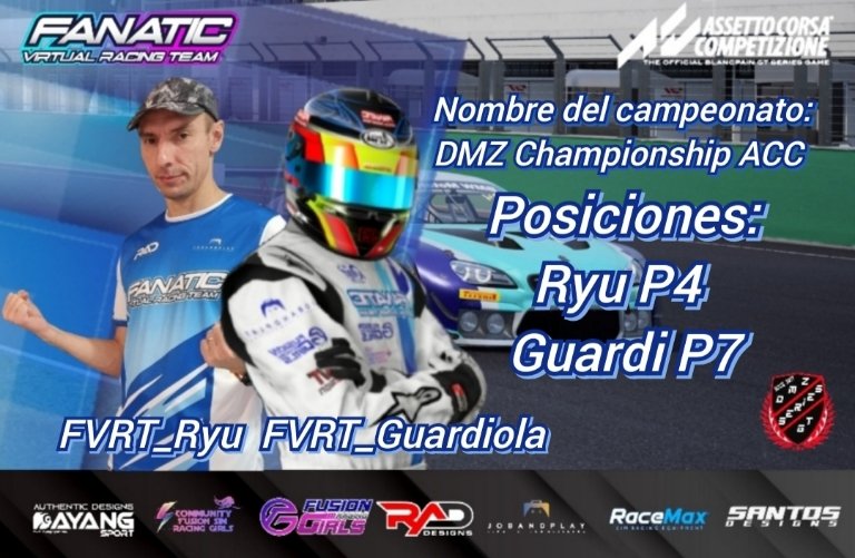 FanaticVirtual's tweet photo. Resultados @SpainAssetto en @DmzSeries grande chicos gran jornada en monza!!
@djguardiola P7
@ryuiroshy P4
👥Apoyos
@JobAndPlay
@RaceMax2
@Communityfrgirl
@RacingFusion
Santos designs
@DayangSport
@RadMad32
#GoFANATIC https://t.co/mb7SuLi8j6