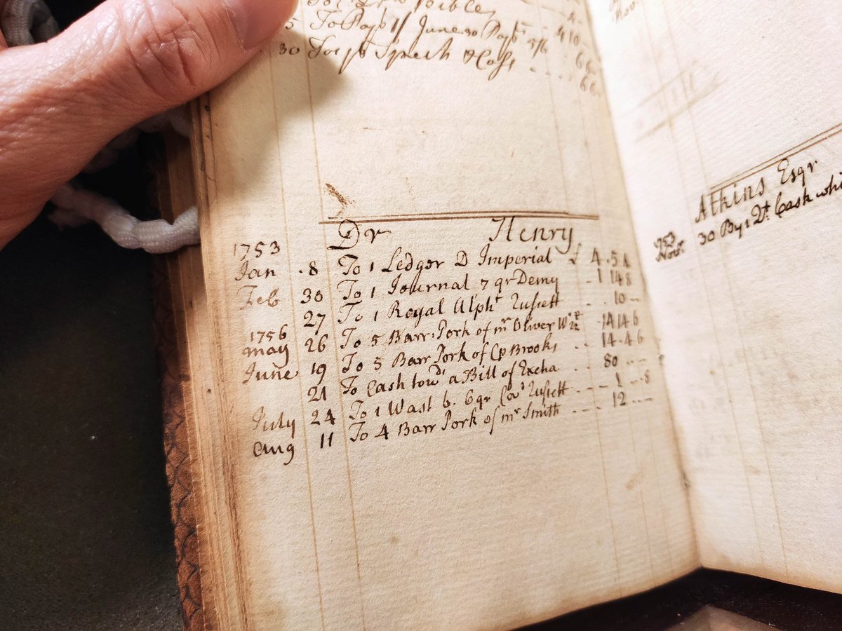 grace_touzel's tweet photo. In 1753 Boston (MA), £6 would get you an Imperial ledger and 7-quire Demy journal or two barrels of pork. I know which I'd rather touch, 270 years on. #ColonialLife #18thCentury #BlankBookBinding @hlslibrary #stationery #bookhistory https://t.co/oLSIRPDbIz