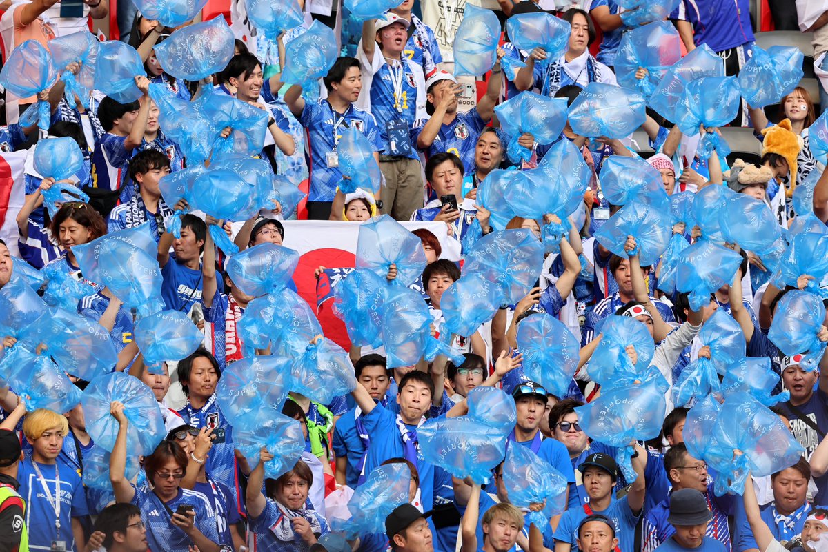 FIFAcom's tweet photo. In victory or defeat, there is always respect. 

Thank you for helping to #SaveThePlanet, Japan fans! https://t.co/FBWpOvtog2