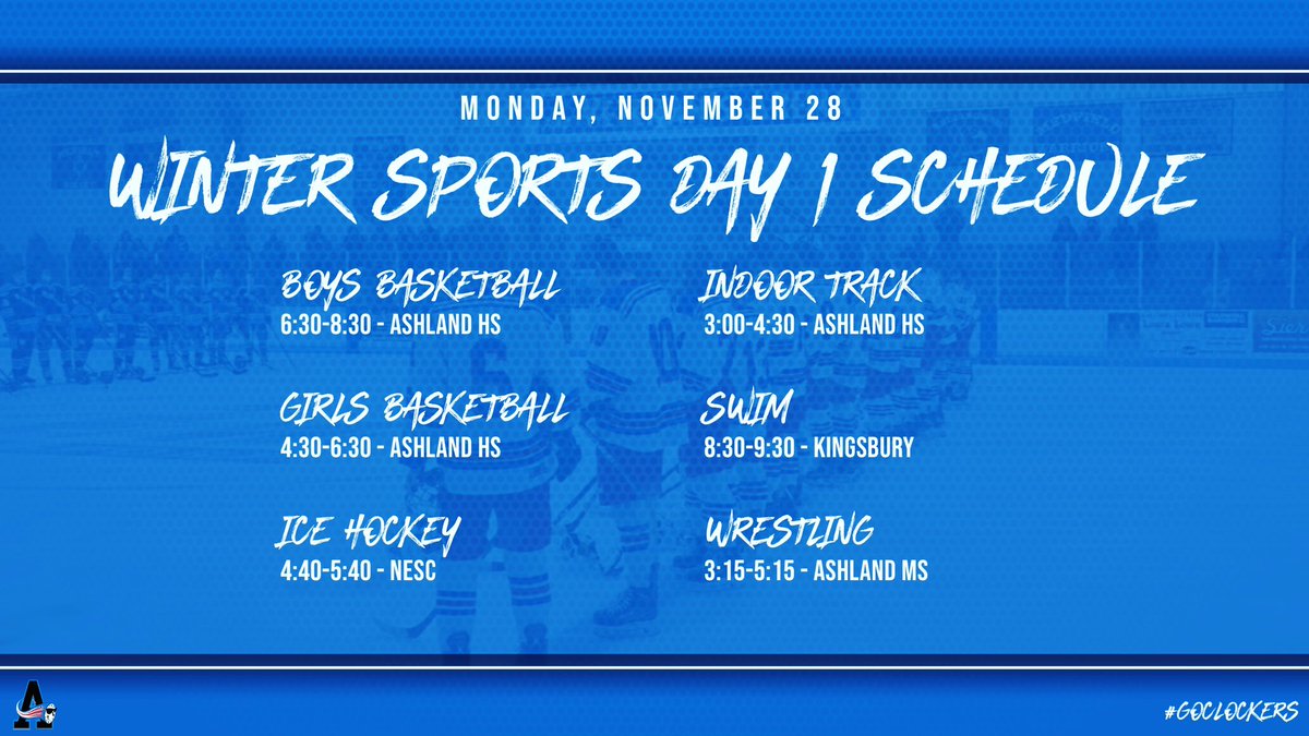 ClockerAD's tweet image. Winter Sports start tomorrow! Make sure your physicals are up to date in order to participate. Good luck to all and GO CLOCKERS! @ClockerHoops @ClockerGBBall @AshlandHS_XCTF @ClockerClub @ClockerNation @Kstcoeur @MrsELachapelle @Ms_Sullivan_AHS