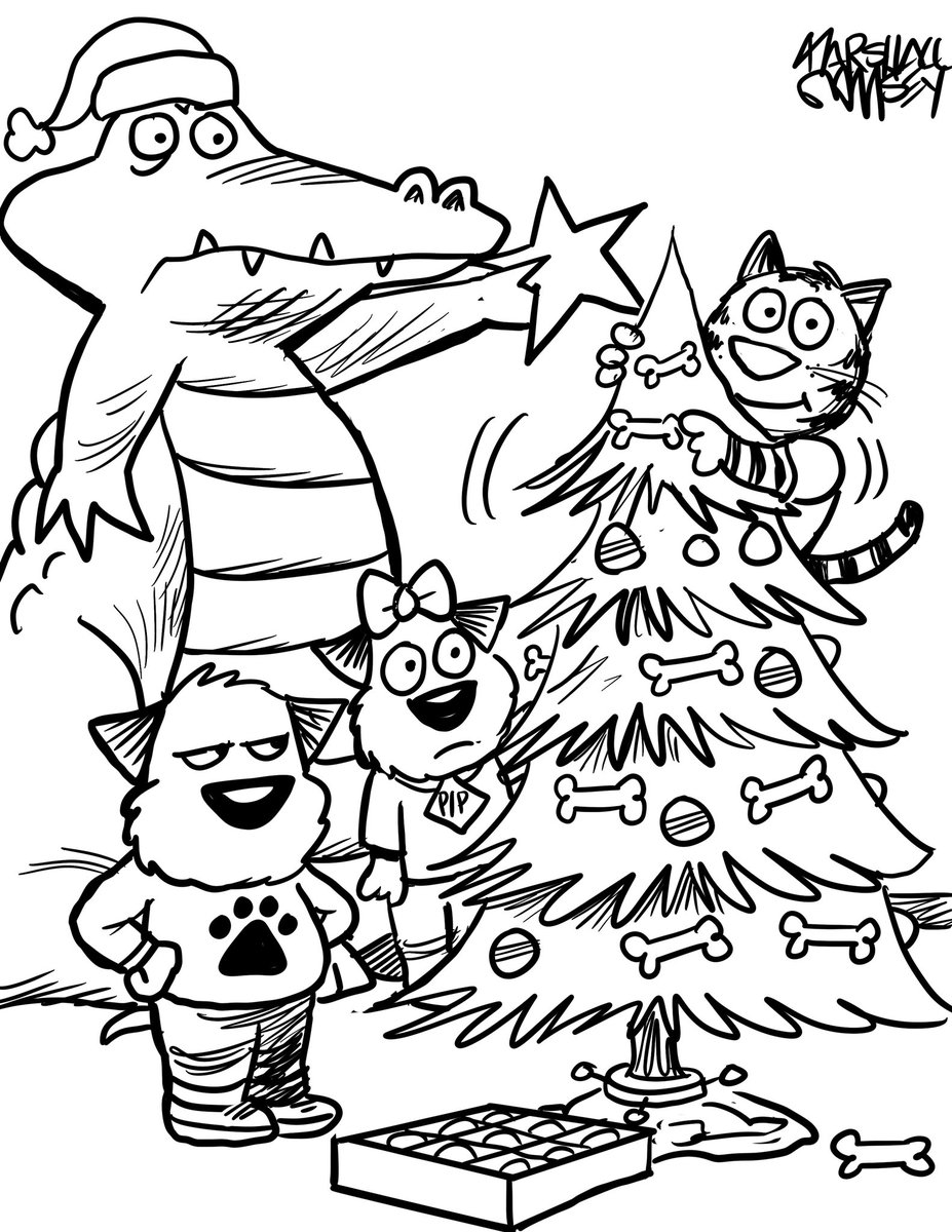 Today’s Free Coloring Sheet: Putting up the Tree. November 27, 2022 #ColoringWithBanjoAndPip #ColoringSheet #coloringpage #BTPosse #ForKids #christmastreedecorating #Cats #SamTheCat