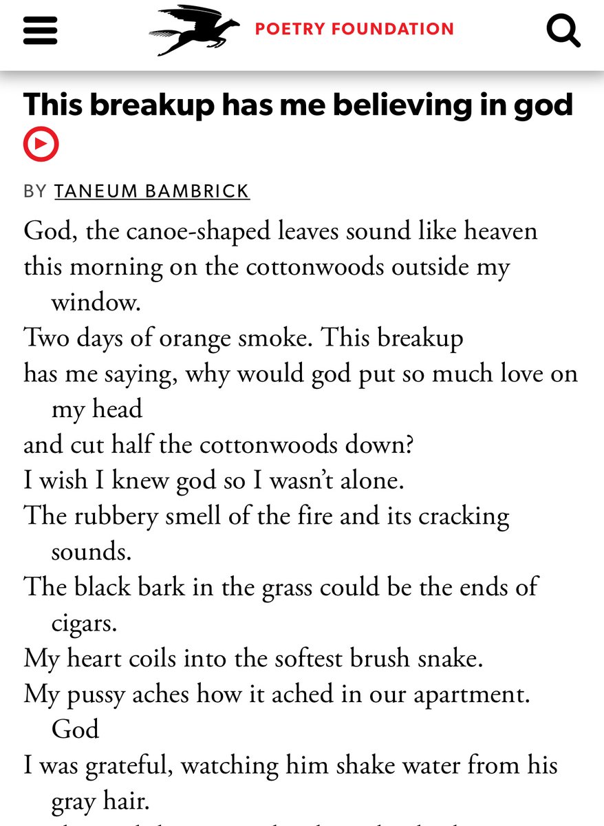 BambrickTaneum's tweet photo. Last fall I wrote three poems quickly and, for almost a year after, I couldn’t write at all. I’m so grateful these three poems ended up in @poetrymagazine 💜

This one is: “The breakup has me believing in god”  

https://t.co/Wl0j4Esa12 https://t.co/c0sQ9yYXjy