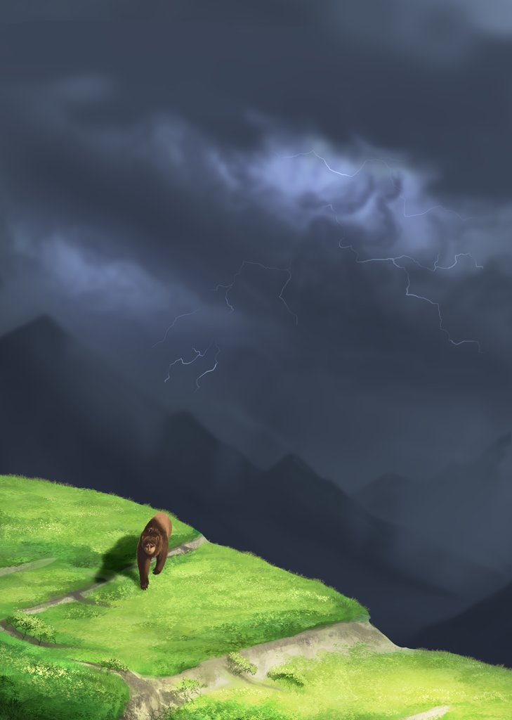 Kellaborn's tweet photo. The dark mass seemed another world away from the bright sunshiny day they were currently enjoying, the second day of their leg from Loske to Selen. A gentle breeze blew towards the distant storm, like an inhalation of breath. https://t.co/3lkONdxgss