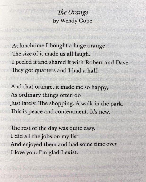 MrsTad's tweet photo. Tad read me this recently.
#WendyCope #TheOrange https://t.co/RXnqkEFnbx