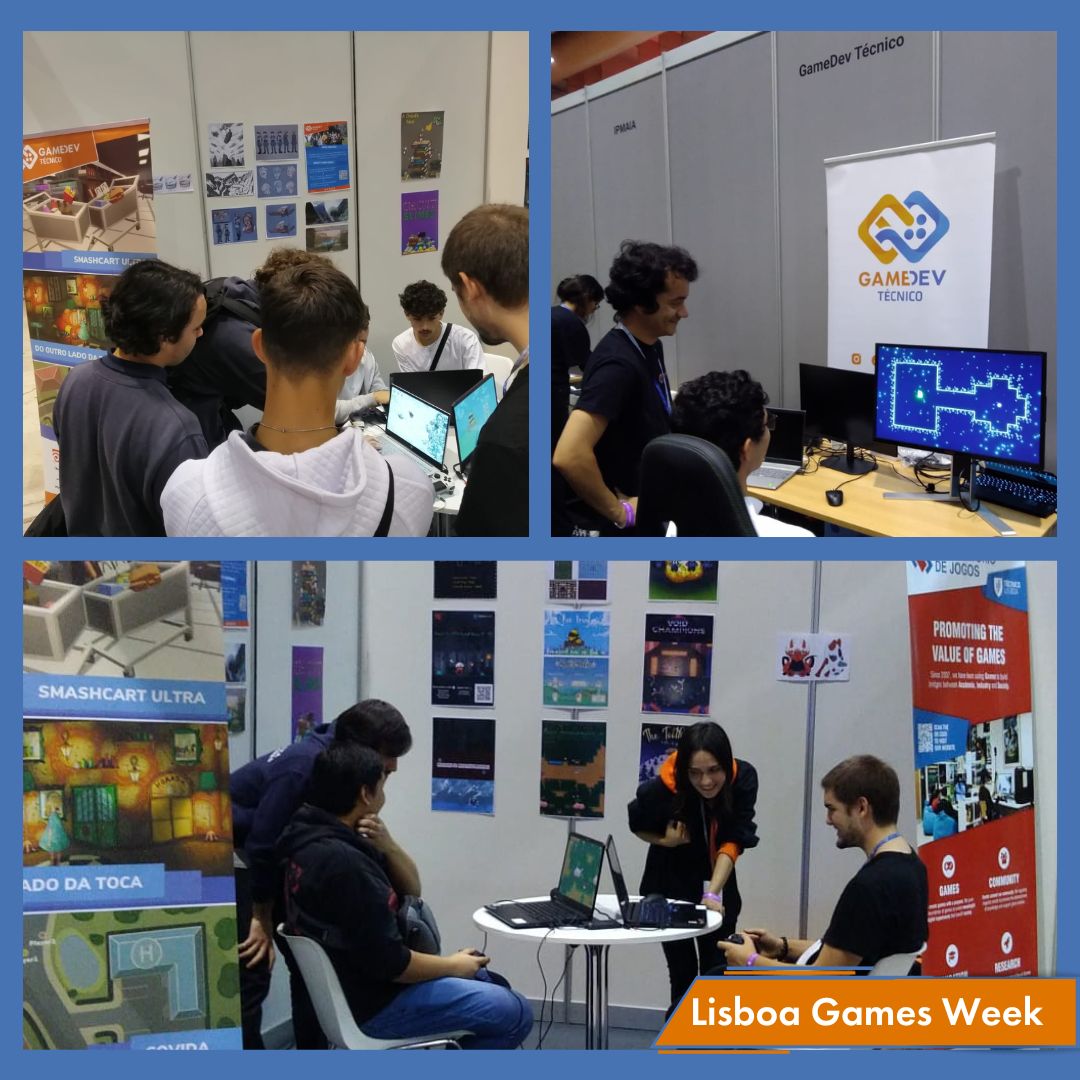 GameDevTecnico's tweet photo. We'd like to thank @GameDevLisbon  for giving us the chance to represent @istecnico in Portugal's largest video games event.

Thanks to all the people came and visited our booths and to @LabJogosIST  for the all support during the event.

Thank you all 🧡💙 https://t.co/89hPWdjozm