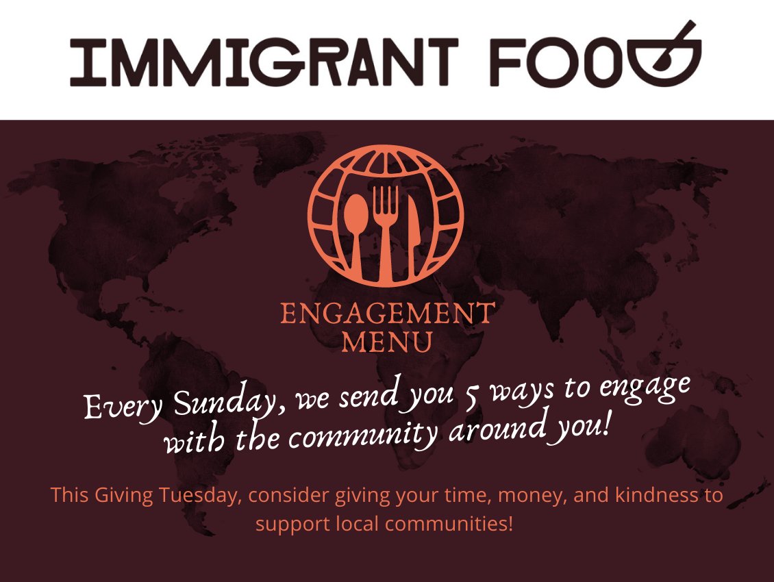 immigrantfooddc's tweet photo. 🧵Each week, we pull together 5 tangible ways you can engage with the #ImmigrantCommunity around you. 

This Giving Tuesday, consider giving your time, money and kindness to support local communities! https://t.co/WCOfoM1wxN