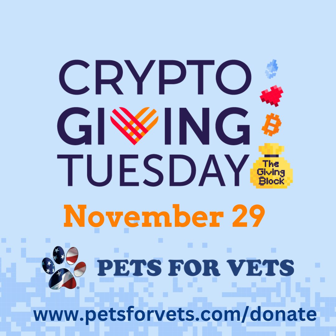 PetsforVets's tweet photo. The countdown is on! #GivingTuesday and #CryptoGivingTuesday are only 2 DAYS AWAY! Find out how you can help VETERANS and SHELTER ANIMALS with a #Bitcoinor #Crypto donation here <donation page> #cryptophilanthropy @TheGivingBlock @cryptotuesday https://t.co/PzRxrjcANl
