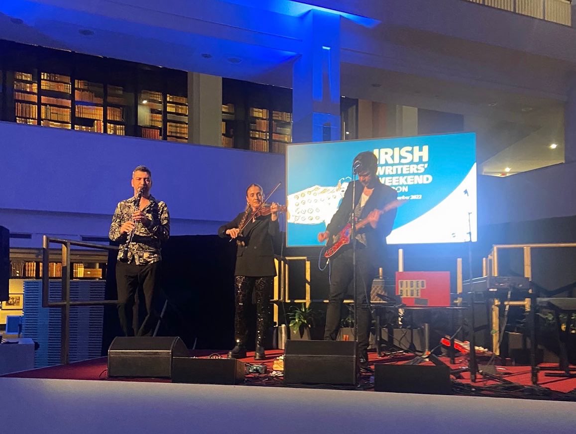 videobluemusic's tweet photo. An honour to perform a set last night in @britishlibrary for the Irish Writer’s Weekend. The Video Blue band was complete with Katie Linn & @demirdogmez ✨
Thanks to @culture_ireland @eventsBL @beansonboogaloo
#irishwriters #britishlibrary #cultureireland #videoblue #livemusic https://t.co/59bhY8K0Go