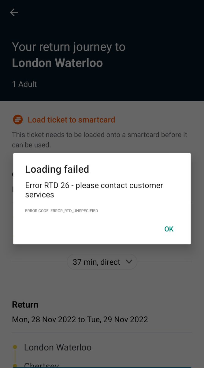 ianbuttaci's tweet photo. @SW_Help good evening.  I have purchased a ticket for travel tomorrow using the SWR app. However, it will not allow me to load onto my smartcard.  Can you advise how I can rectify this please? https://t.co/AY9pW22G1a