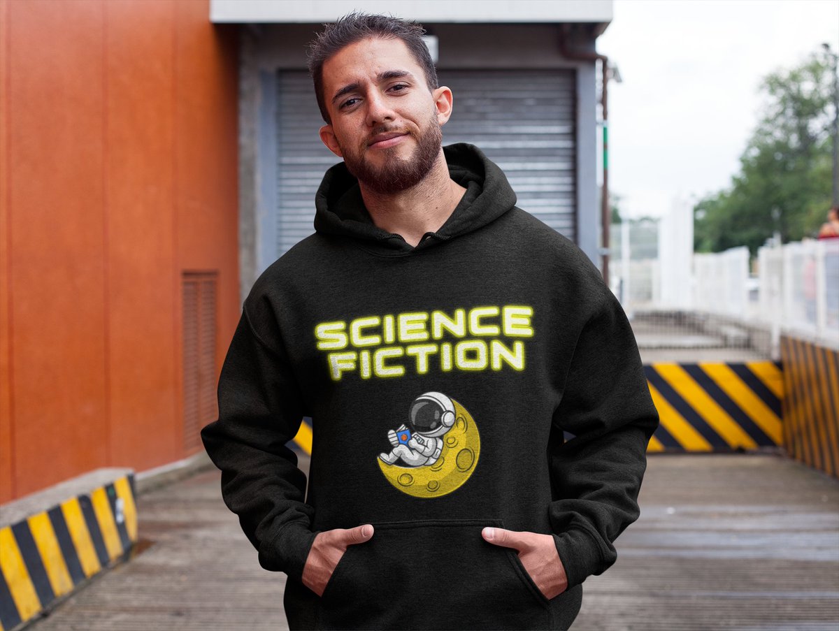 GiftLitera's tweet photo. Portray of an astranout reading the science fiction novel which he brings from earth dreaming being in earth and wearing this hoodie https://t.co/rZrHVueTgV https://t.co/iDUTRKpDC8