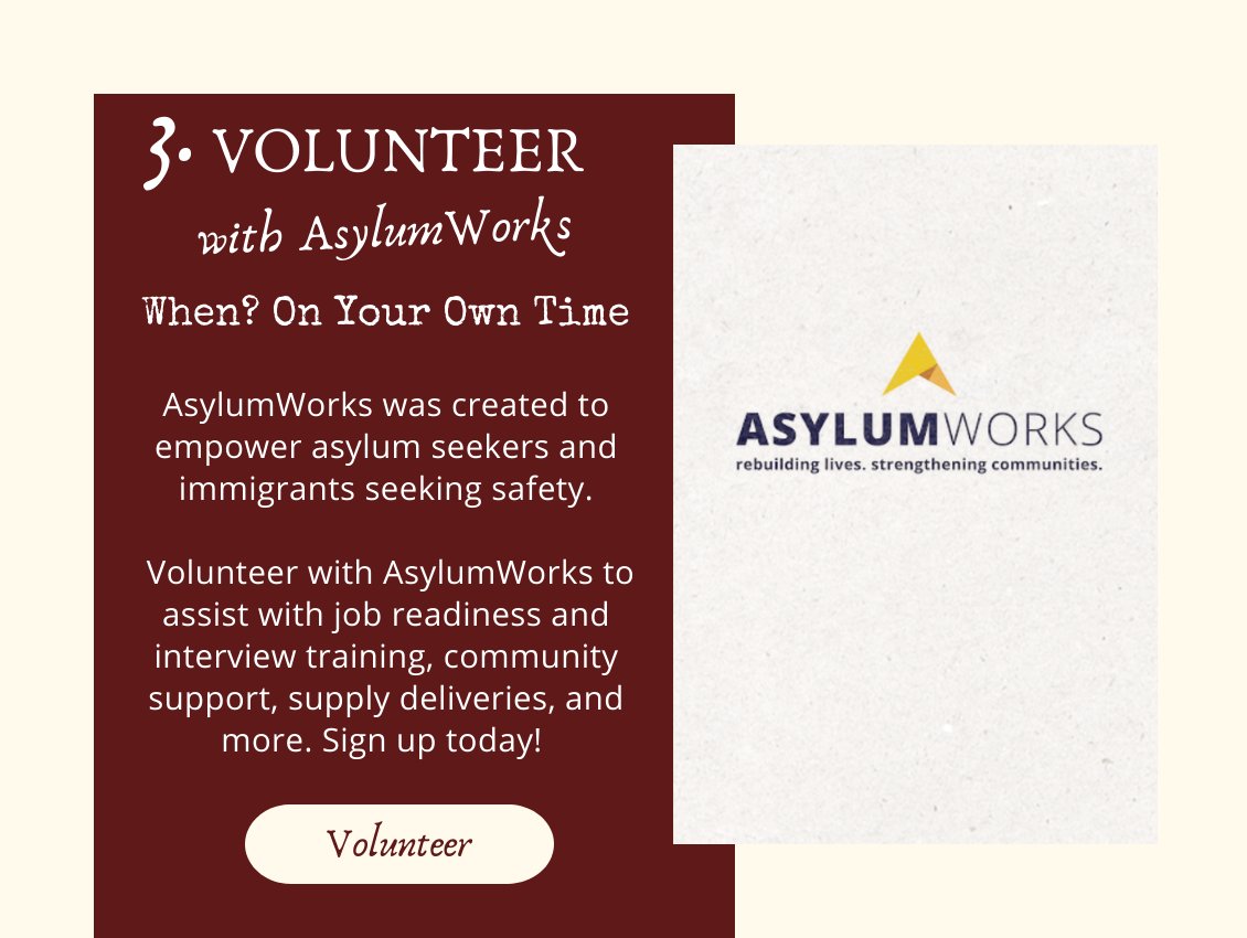 Immigrant Food (@immigrantfooddc) on Twitter photo 3. Volunteer | with AsylumWorks
Today 📍AsylumWorks
Volunteer with <a href="/AsylumWorksDC/">AsylumWorks</a>, an organization that empowers #asylum seekers and #immigrants.
asylumworks.kindful.com/register/volun… 3. Volunteer | with AsylumWorks
Today 📍AsylumWorks
Volunteer with <a href="/AsylumWorksDC/">AsylumWorks</a>, an organization that empowers #asylum seekers and #immigrants.
asylumworks.kindful.com/register/volun…