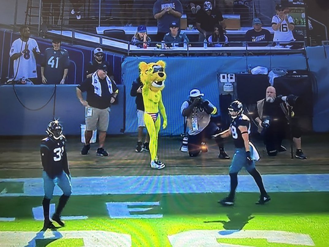 barstoolsports's tweet photo. Jaguars mascot in just a USA speedo today. https://t.co/SrJwGnXpkW