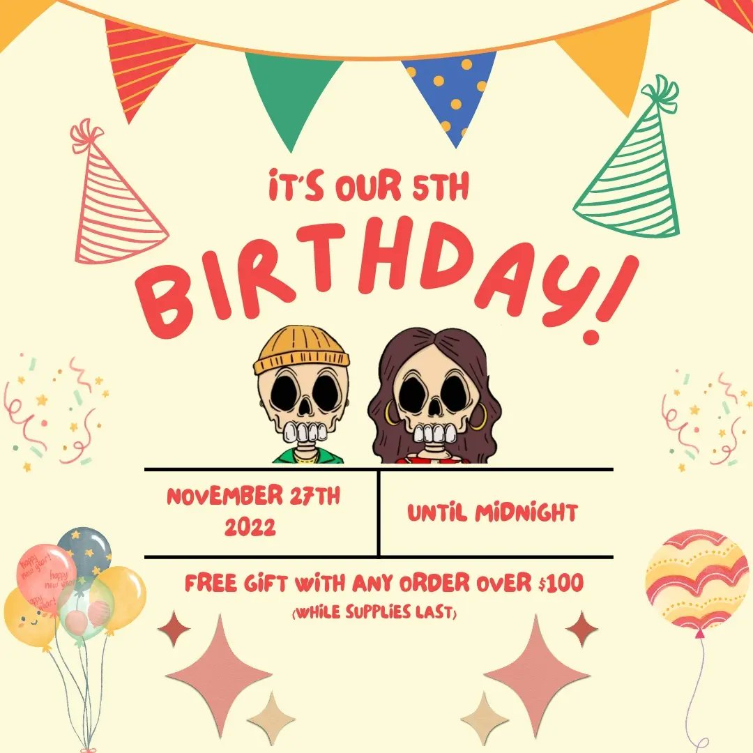 BarrioDrive's tweet photo. TODAY MARKS OUR 5TH BIRTHDAY!!!!! 🥺❤️  To celebrate we will be sending a gift to all orders over $100 😉 (today only!) We also have our ENTIRE shop at 35% off so make sure you take advantage of the sale while you can 🥰 Thank you so much for all the love! https://t.co/DGR61LXu01 https://t.co/hTit2qroQe