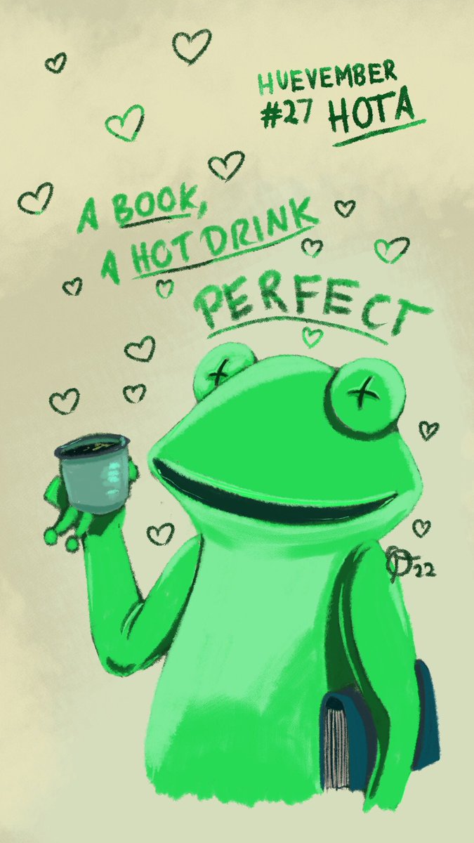ShindaHotaru's tweet photo. A book, a hot drink
PERFECT. 

Remember to take breaks. Not just physical but also mental breaks. And hydrate! 
#HotasFroggyHues https://t.co/RsHWAGXMvK