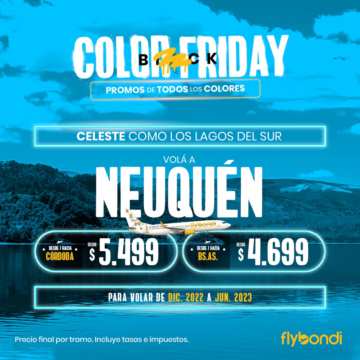 flybondioficial's tweet photo. ¿Todavía no aprovechaste el #ColorFriday?😱 Hacé click acá 👉🏻https://t.co/xrUIYNdqV6 y disfrutá de tus próximas vacaciones en Neuquén 😉

#Flybondi #Neuquen https://t.co/JNjTtuAQZm
