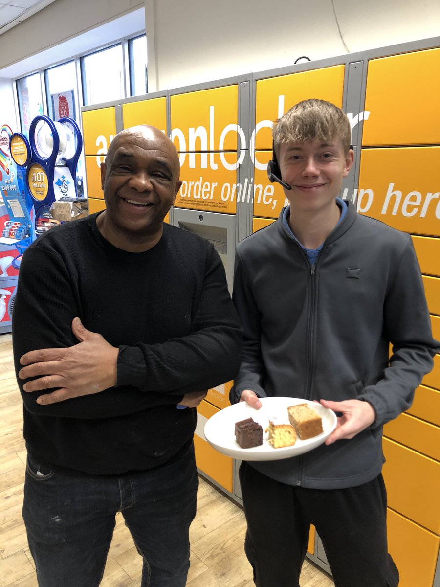 TimHughesCoop's tweet photo. It was a manic day at @coopuk Heald Green with the Xmas fair outside but we still found time to sample some delicious cakes from the Palette Bakery stall just outside our door. Biggest challenge of the day was keeping Harrison from eating the cakes for long enough to get a photo! https://t.co/ChGTl6LEmt