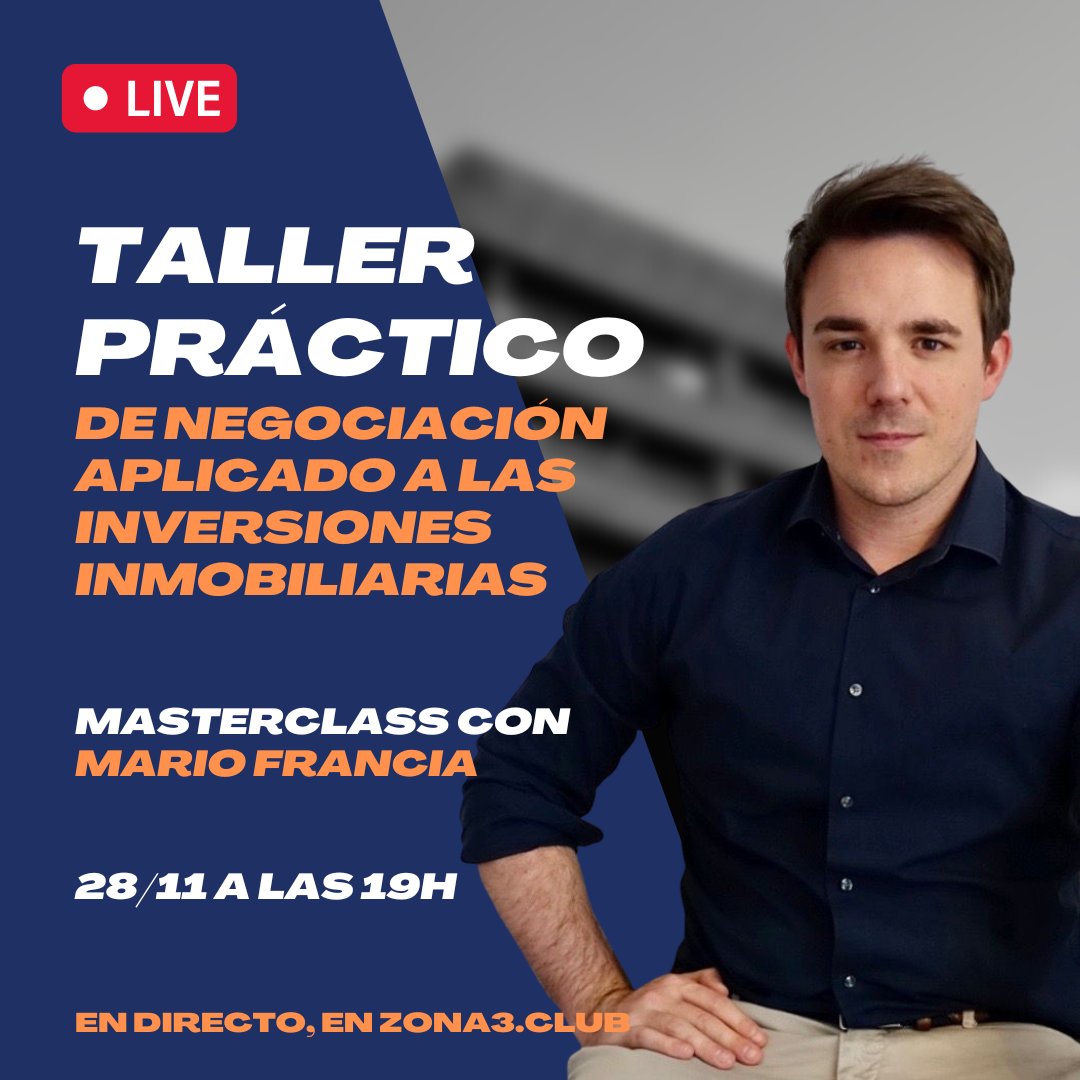 Como continuación de la Masterclass sobre negociación que tuvimos hace unos días, Mario Francia nos ha preparado un taller práctico en el que aplicaremos las técnicas de negociación que nos enseñó. 

¡Ya no habrá negociación que se te resista!