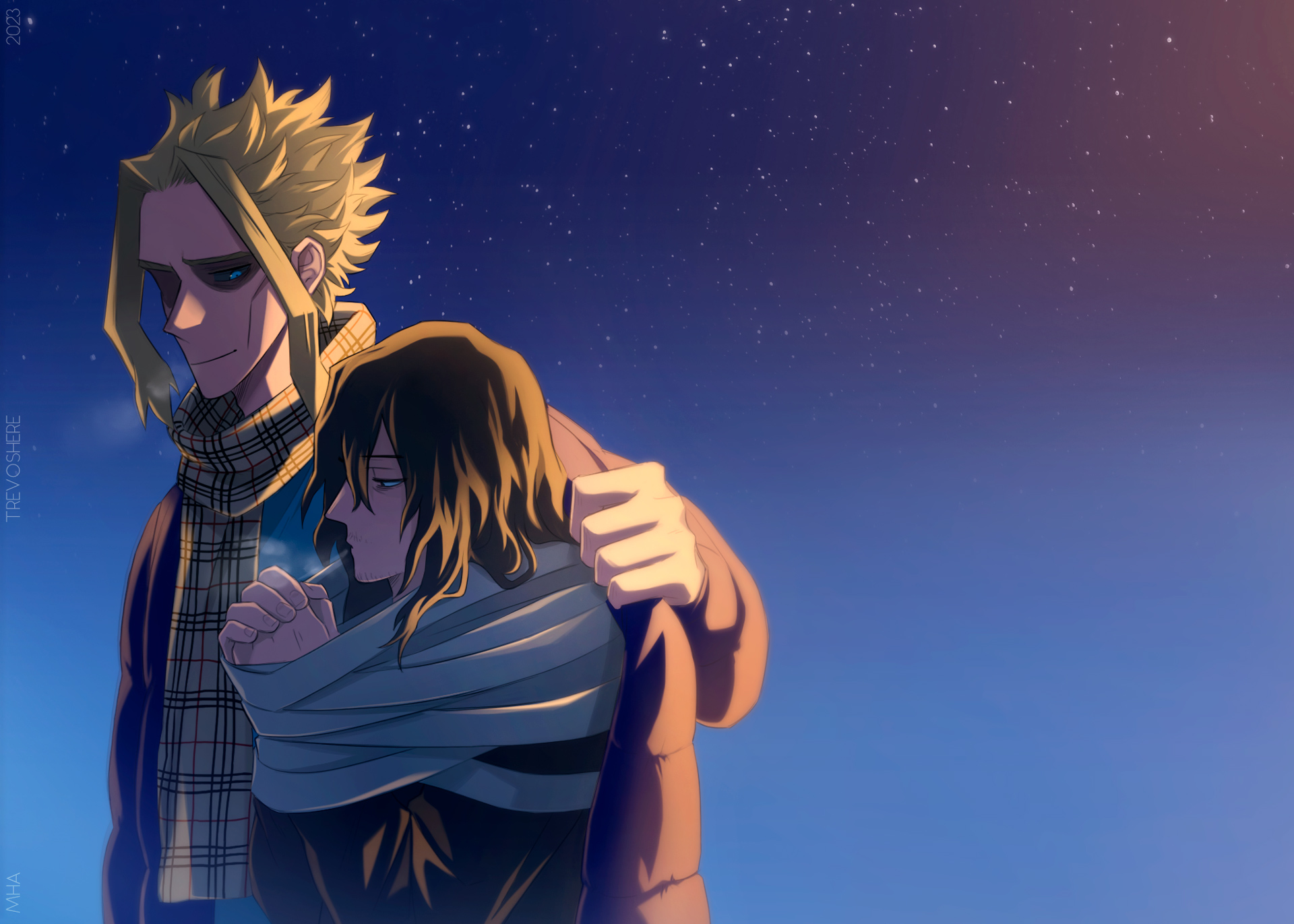 all might, yagi toshinori, and all for one (boku no hero academia) drawn by  trevo_(trevoshere)