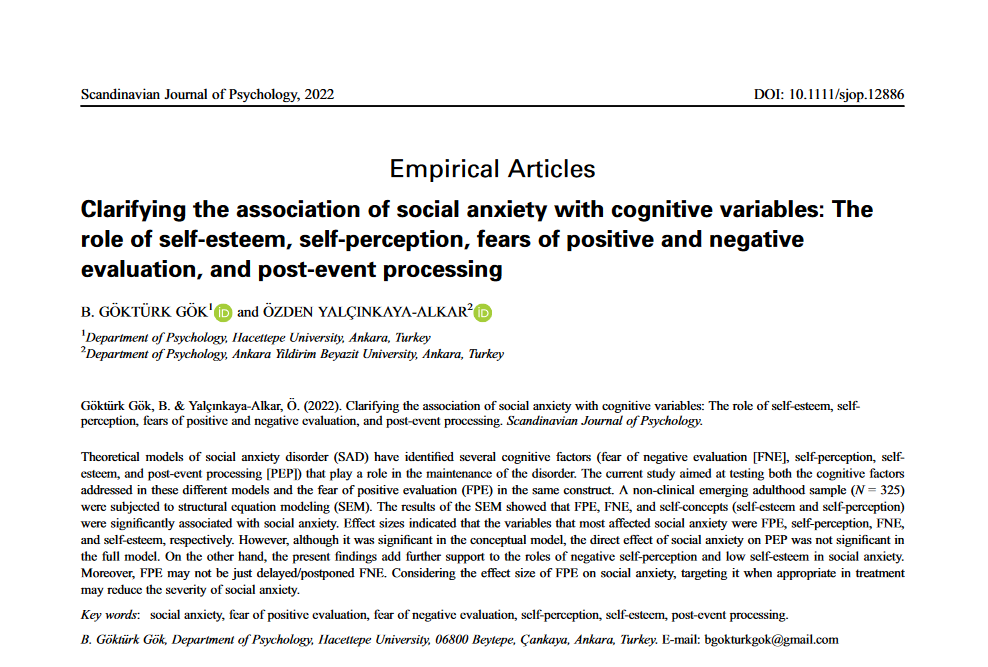 bgokturkgok's tweet photo. New paper with @AlkarOzden .
Clarifying the association of social anxiety with cognitive variables: The role of self-esteem, self-perception, fears of positive and negative evaluation, and post-event processing. https://t.co/cKHXWHN6MU https://t.co/AebA65LcGB