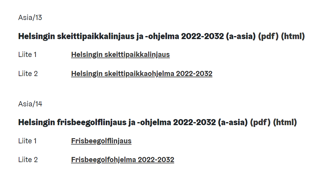 OttoMeri's tweet photo. Se joka väittää, ettei julkisella sektorilla ole mitään leikattavaa, ei ole perehtynyt Helsingin kaupungin skeittipaikkalinjaukseen- ja ohjelmaan ja frisbeegolflinjaukseen ja -ohjelmaan. https://t.co/ZEHNgEygAK