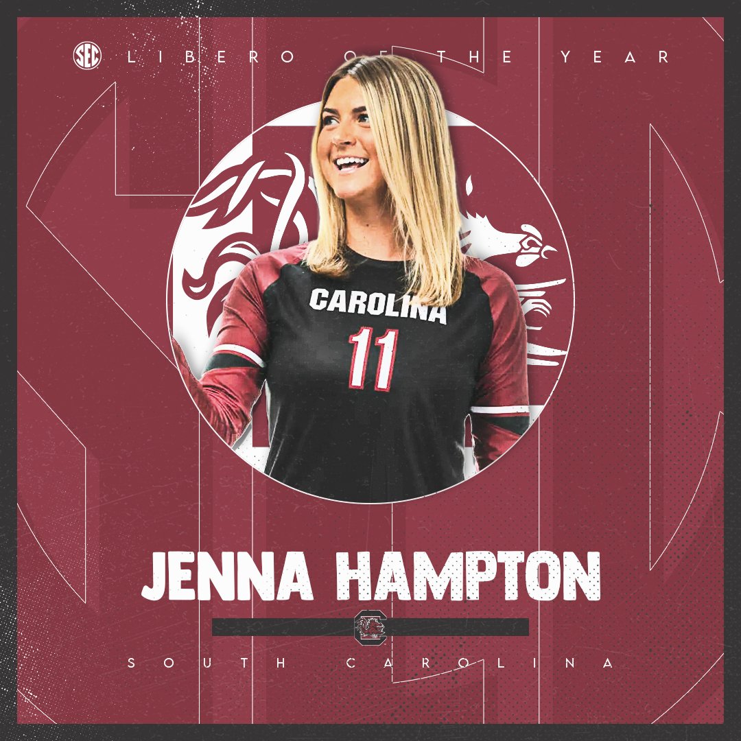 SEC's tweet photo. 𝟐𝟎𝟐𝟐 #SECVB 𝐋𝐢𝐛𝐞𝐫𝐨 𝐨𝐟 𝐭𝐡𝐞 𝐘𝐞𝐚𝐫

Jenna Hampton • @GamecockVolley 
 
🏐 https://t.co/fCd8YtGBXA https://t.co/zUaPmBCyh5