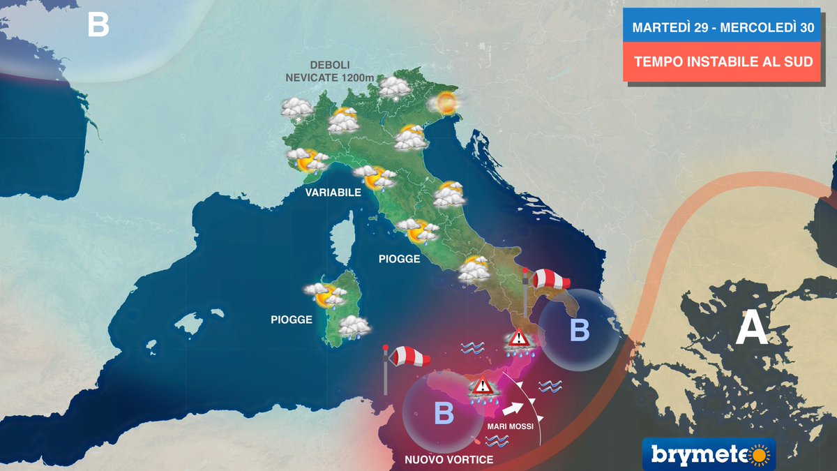 brymeteo's tweet photo. #MALTEMPO: tra martedi e mercoledi PIOGGE INTENSE al Sud.
Notiamo l'ennesima depressione centrata sulle regioni meridionali che porterà maltempo nella notte tra martedì e mercoledì. Nelle altre regioni, solo precipitazioni sporadiche. #meteo #news #sicilia #previsioni https://t.co/jdWw8UXGkp