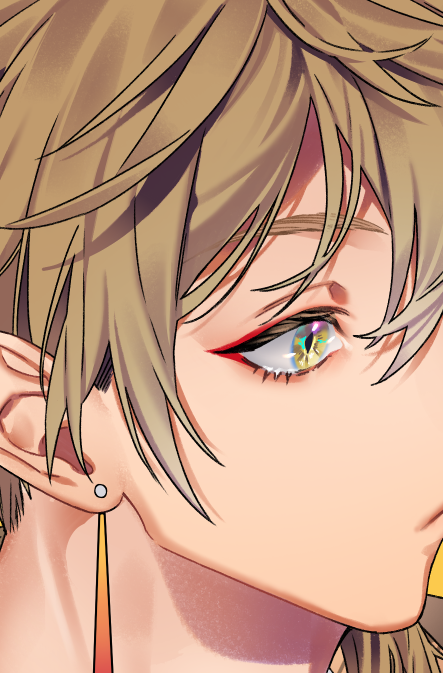 1boy solo male focus jewelry earrings yellow eyes brown hair  illustration images