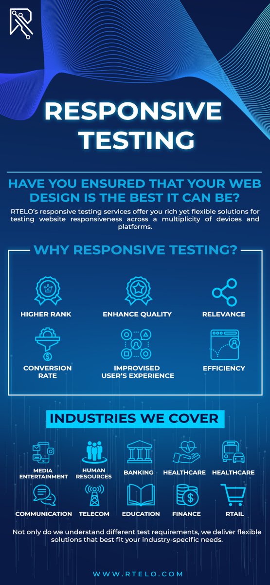 RTelo3's tweet photo. RTELO’s responsive testing services offer you rich yet flexible solutions for testing website responsiveness across a multiplicity of devices and platforms. #rtelo #testing #responsivewebsite #responsivetesting https://t.co/OkxeEHYH6m